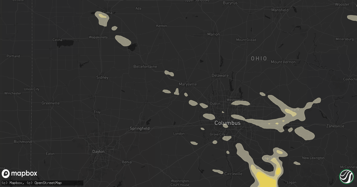 Hail map in Milford Center, OH on August 10, 2026