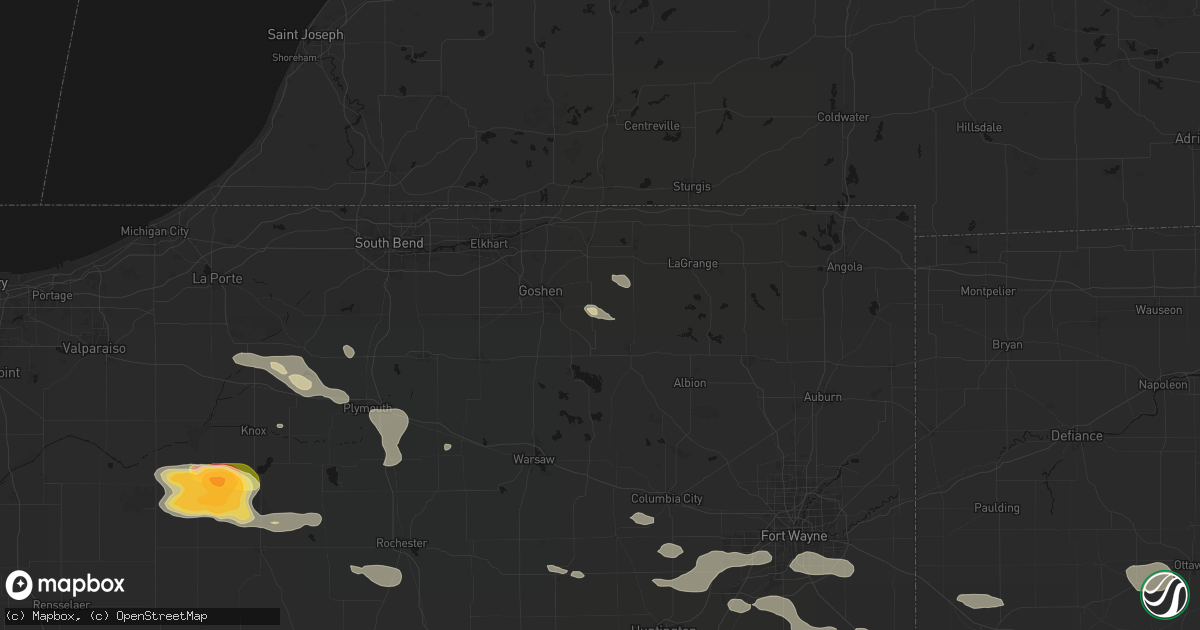 Hail map in Millersburg, IN on August 10, 2026
