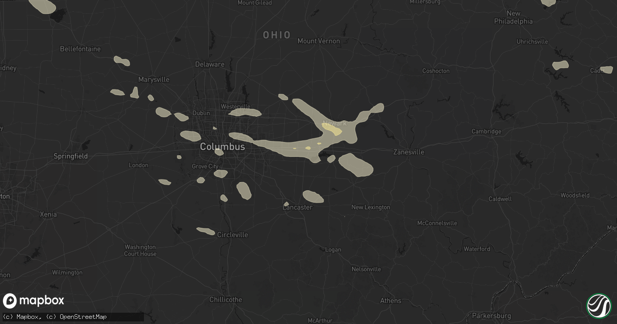 Hail map in Millersport, OH on August 10, 2026