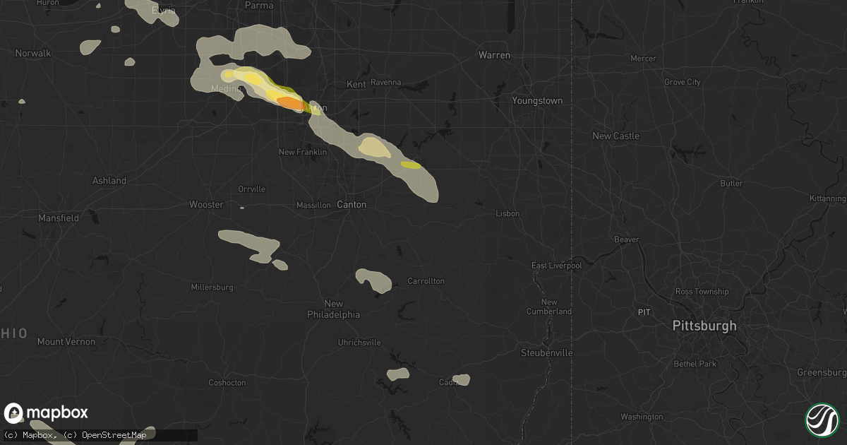 Hail map in Minerva, OH on August 10, 2026