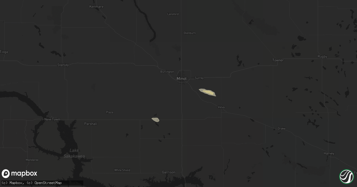Hail map in Minot, ND on August 10, 2026
