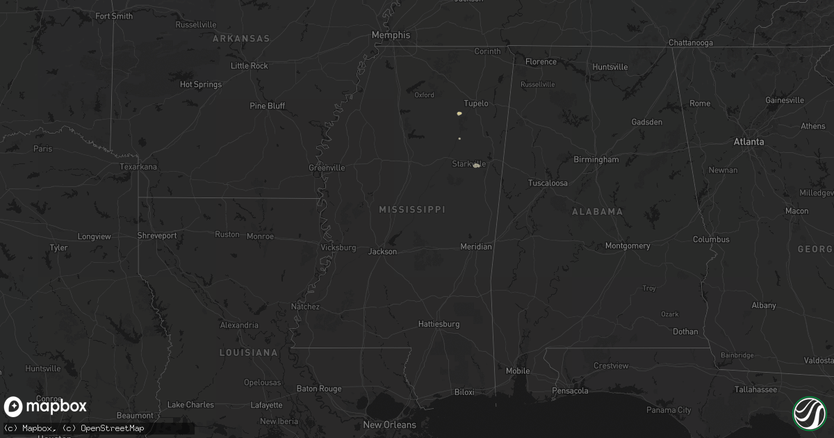 Hail map in Mississippi on August 10, 2026