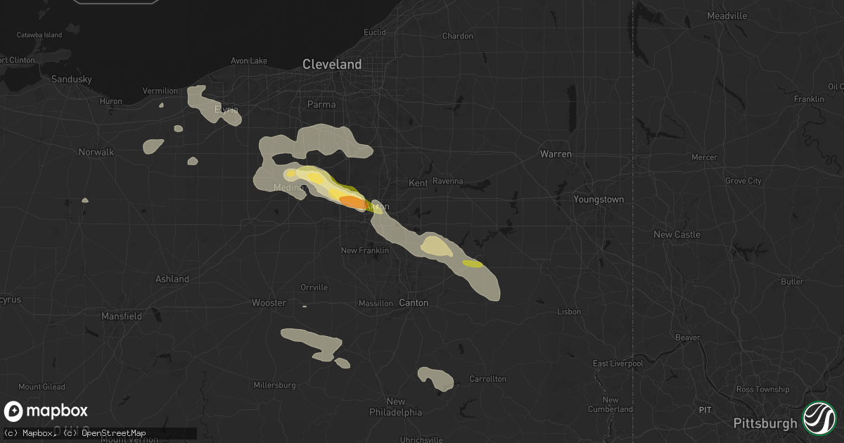 Hail map in Mogadore, OH on August 10, 2026