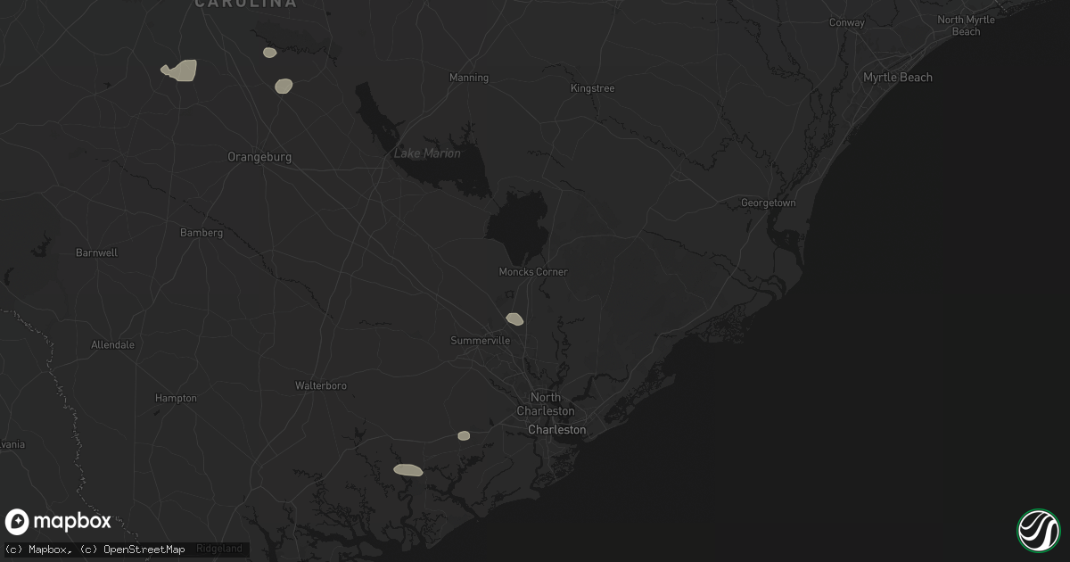 Hail map in Moncks Corner, SC on August 10, 2026