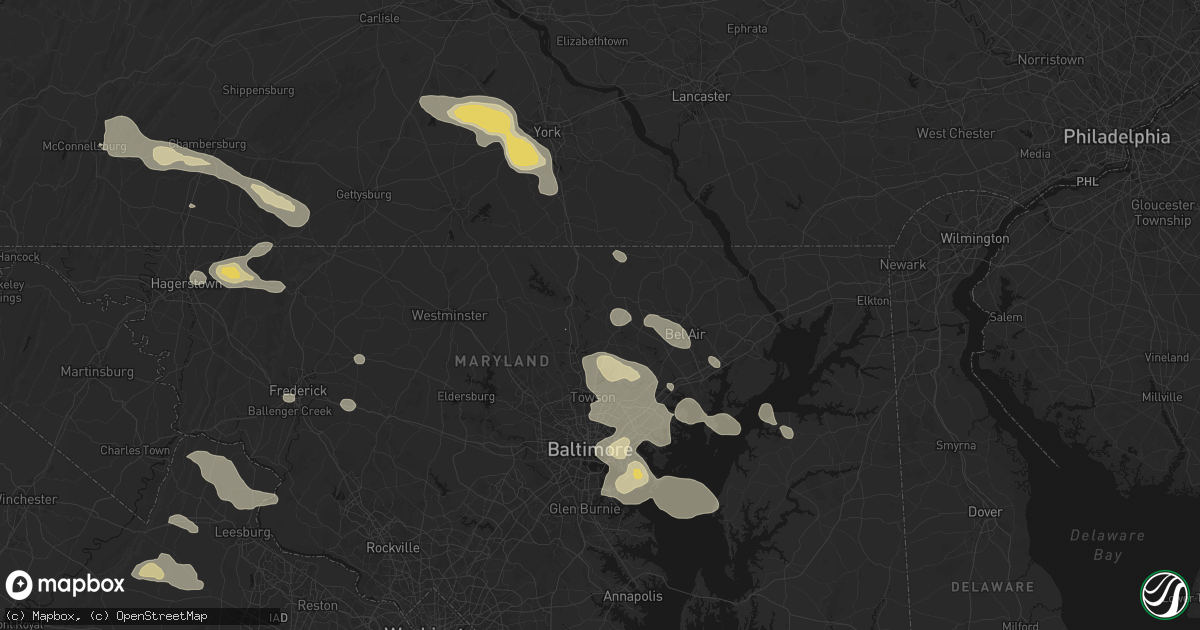 Hail map in Monkton, MD on August 10, 2026