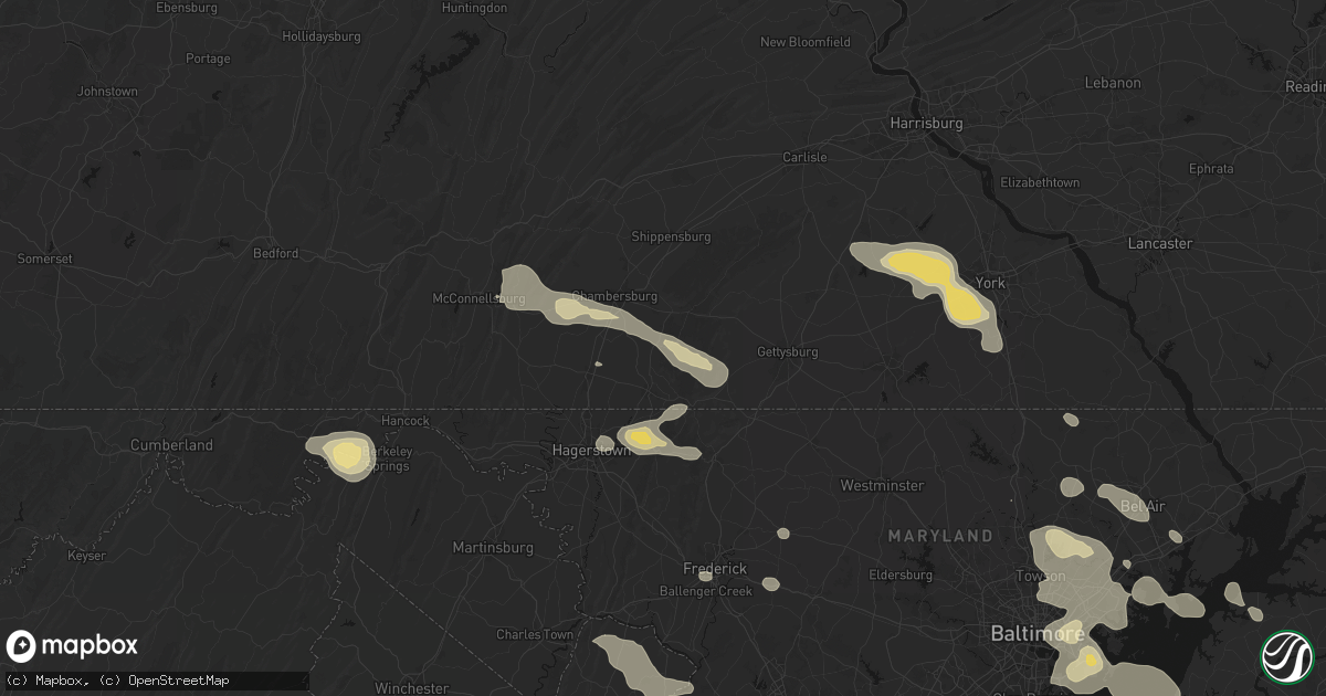 Hail map in Mont Alto, PA on August 10, 2026