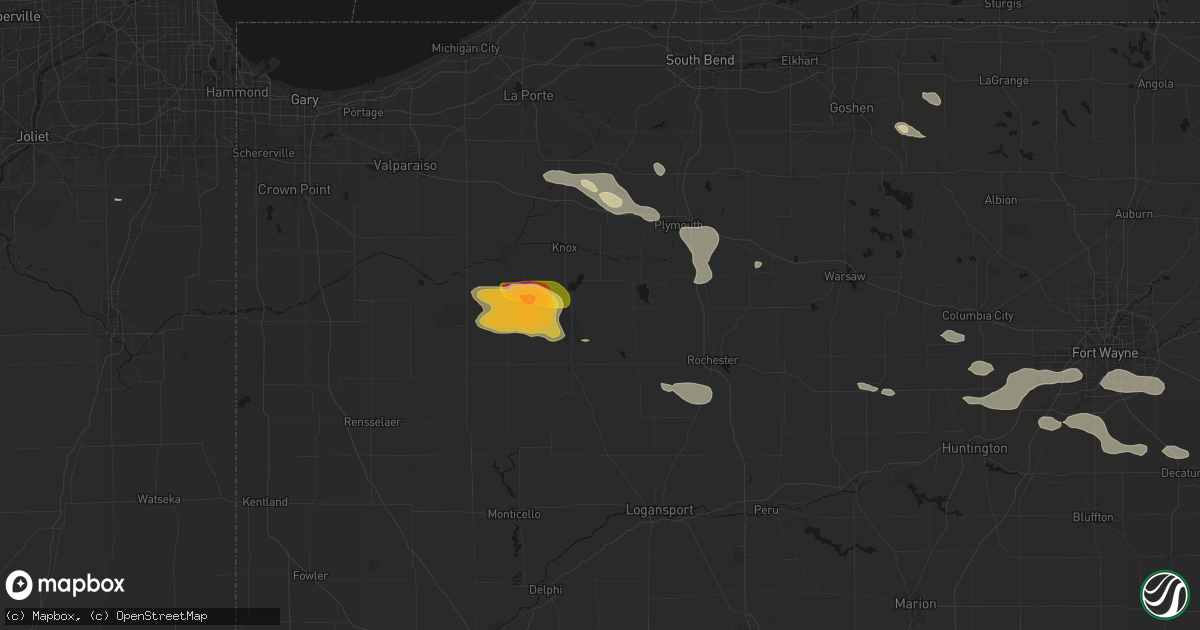 Hail map in Monterey, IN on August 10, 2026