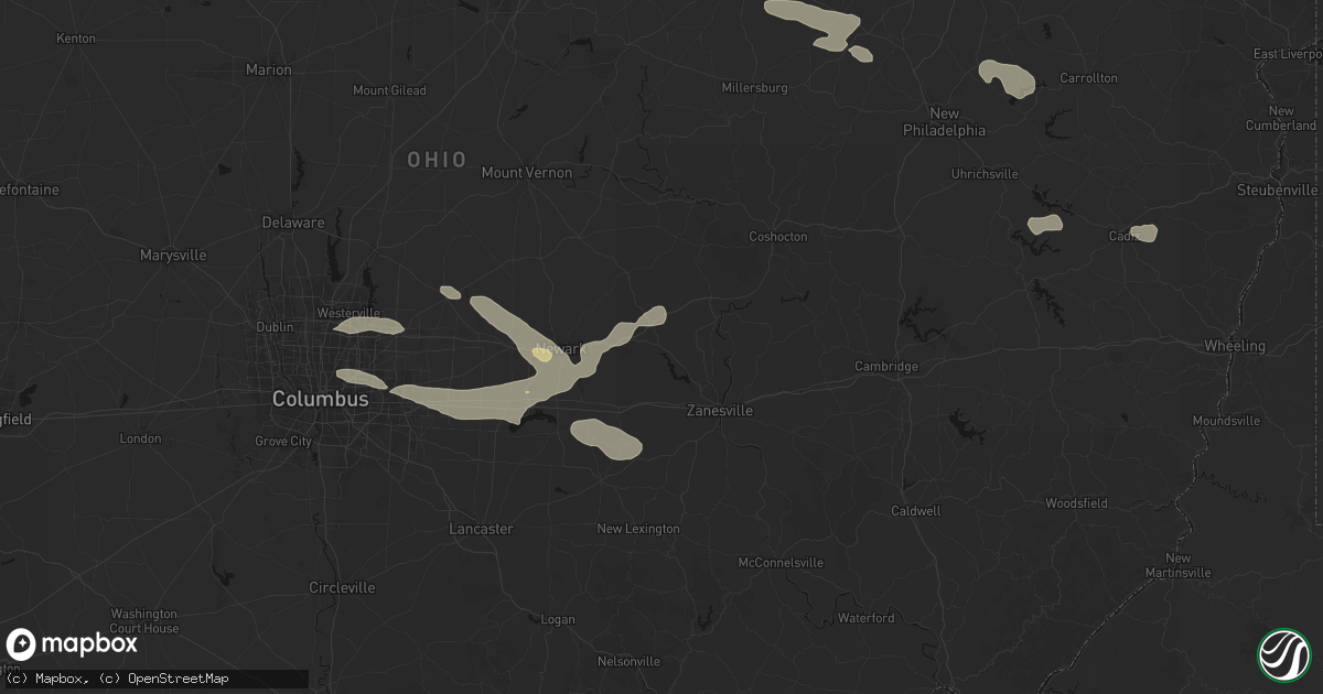 Hail map in Nashport, OH on August 10, 2026