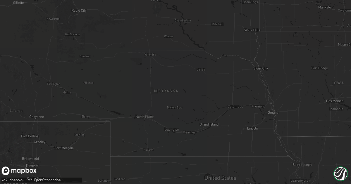 Hail map in Nebraska on August 10, 2026
