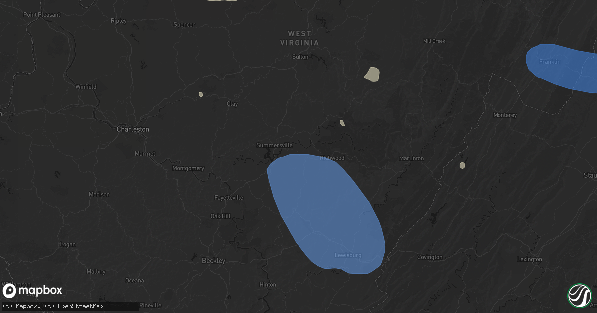 Hail map in Nettie, WV on August 10, 2026