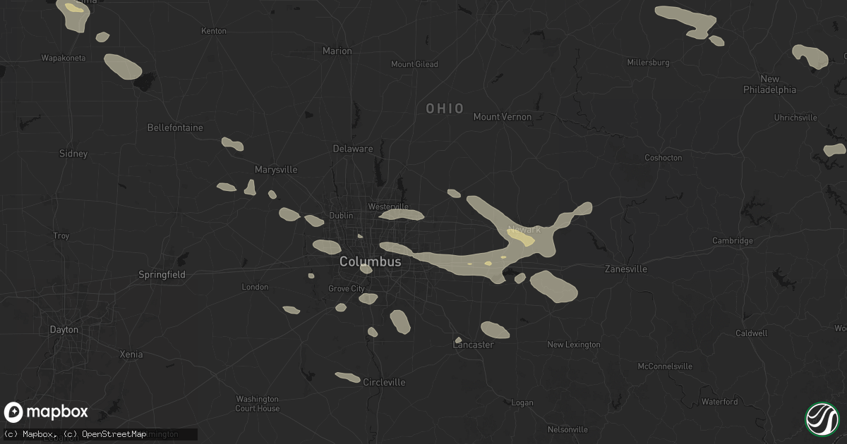 Hail map in New Albany, OH on August 10, 2026