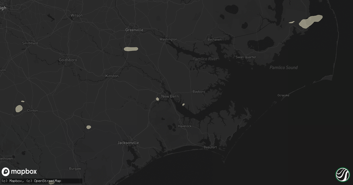Hail map in New Bern, NC on August 10, 2026