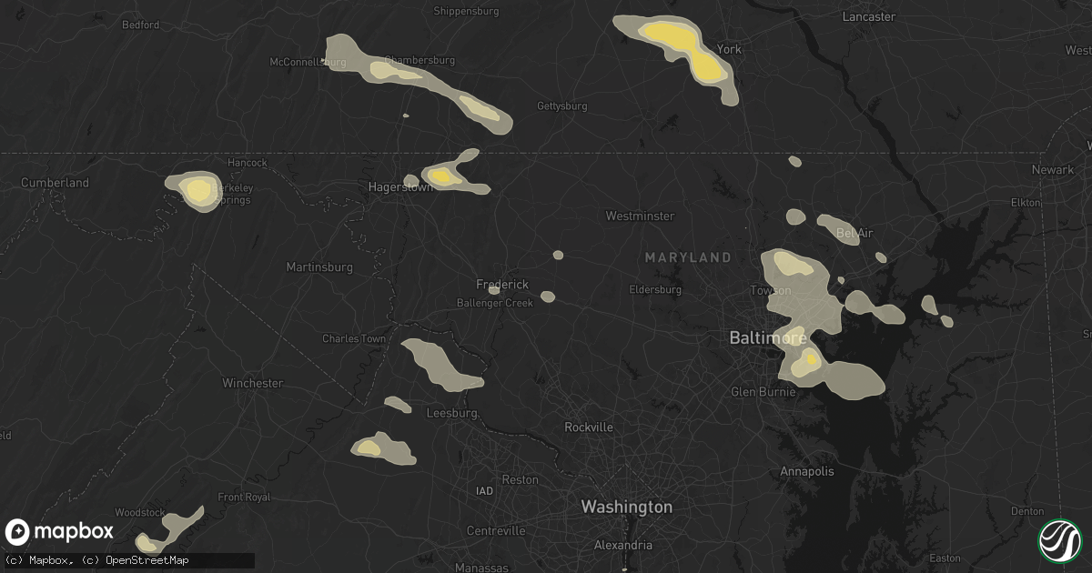 Hail map in New Market, MD on August 10, 2026
