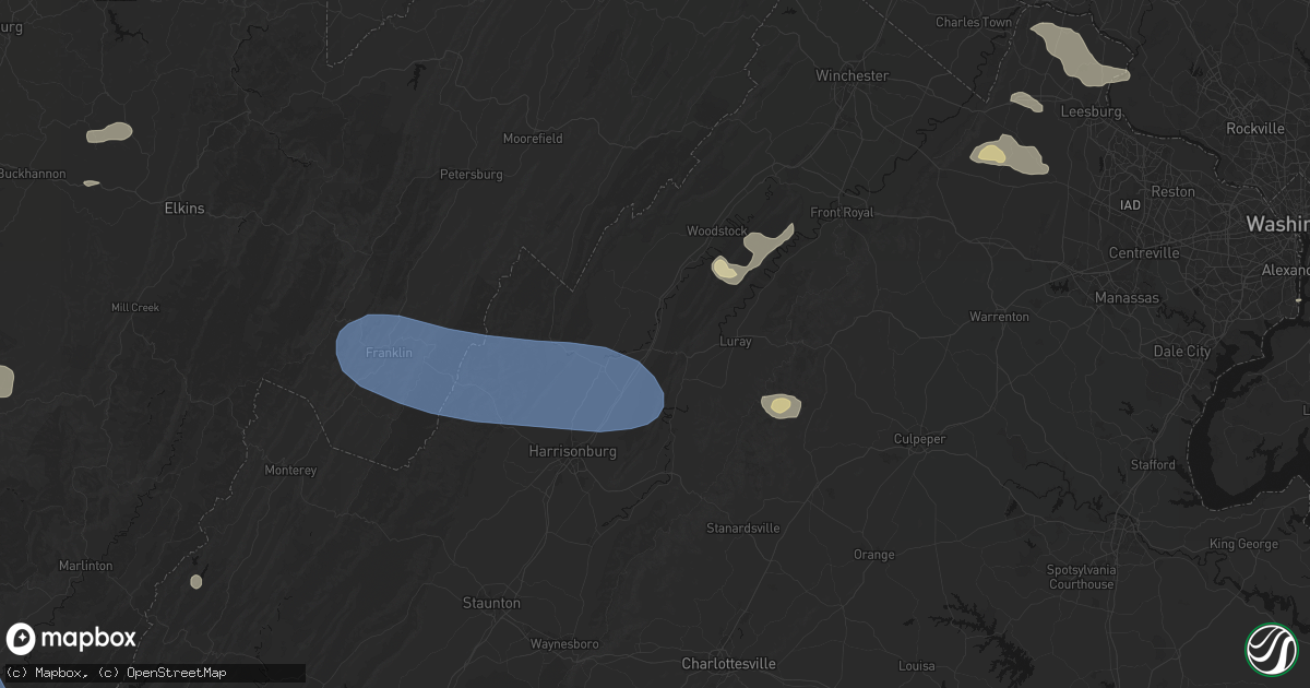 Hail map in New Market, VA on August 10, 2026