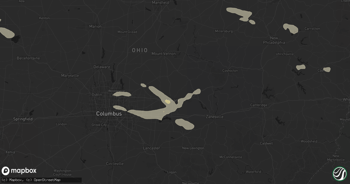 Hail map in Newark, OH on August 10, 2026