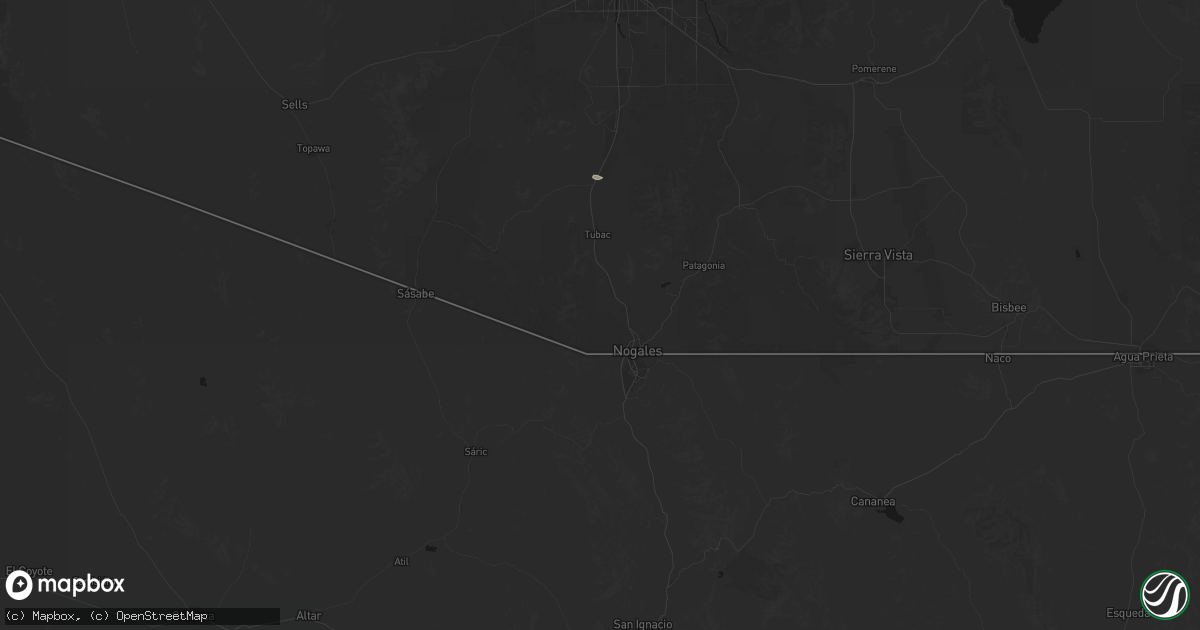 Hail map in Nogales, AZ on August 10, 2026