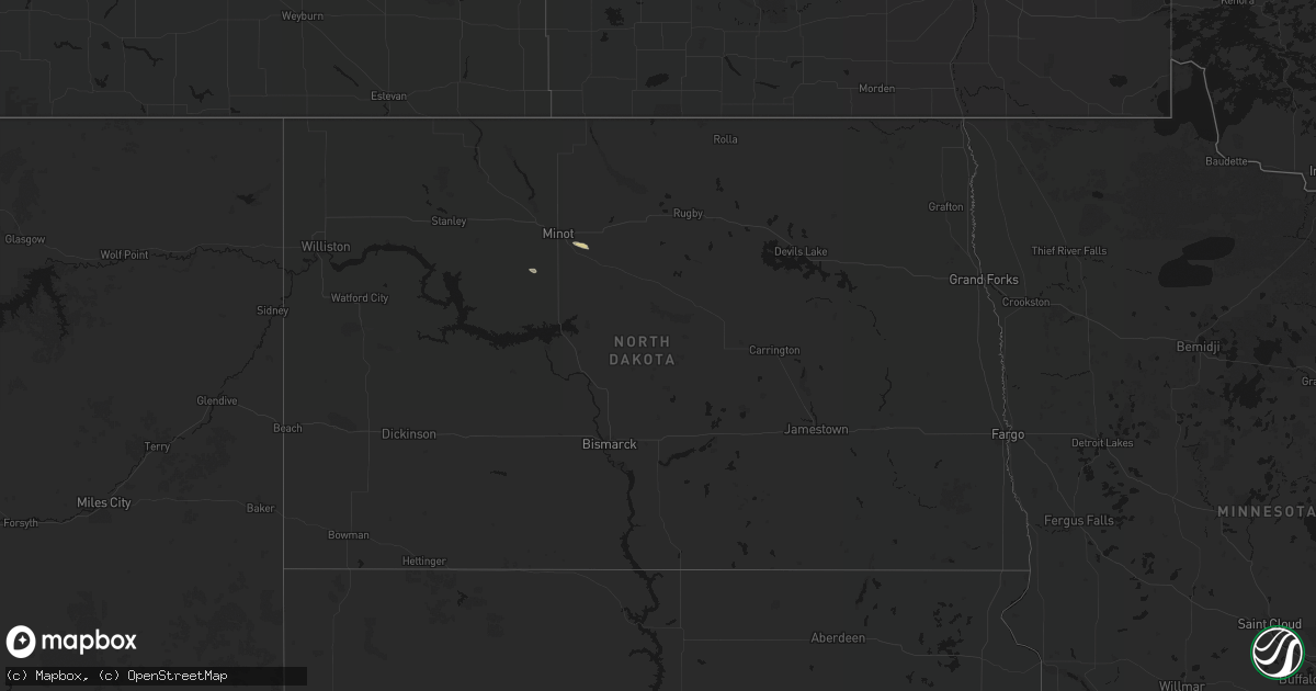 Hail map in North Dakota on August 10, 2026