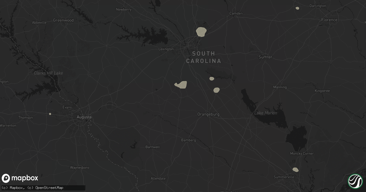 Hail map in North, SC on August 10, 2026