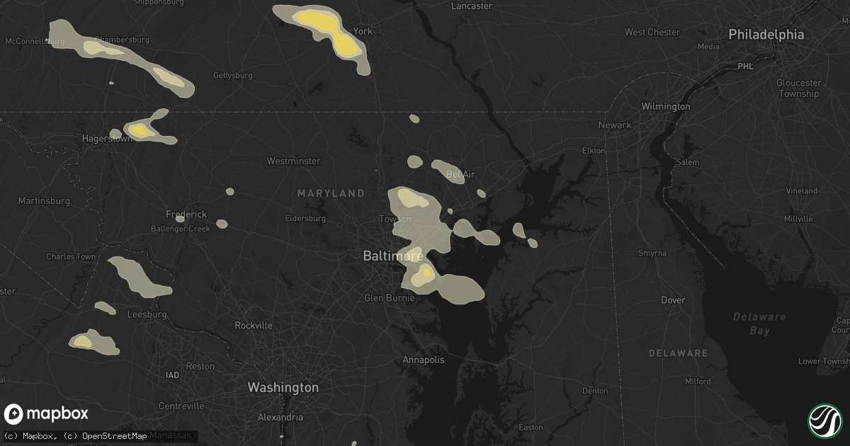 Hail map in Nottingham, MD on August 10, 2026