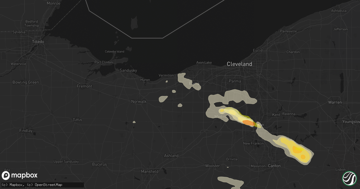 Hail map in Oberlin, OH on August 10, 2026