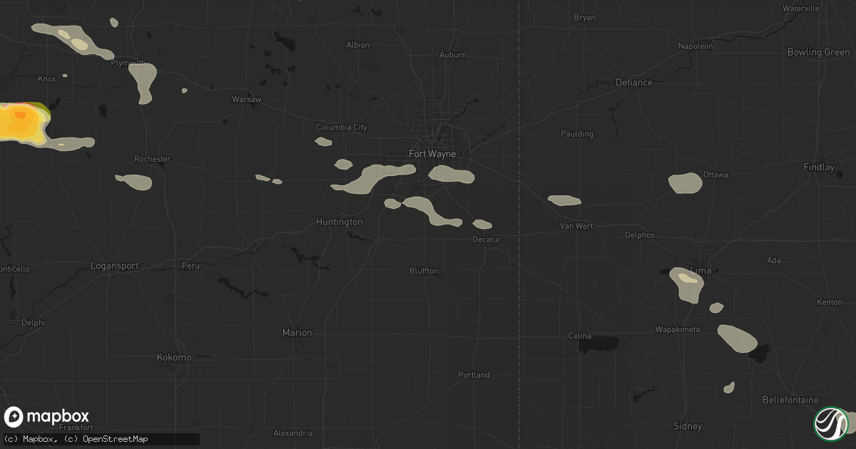 Hail map in Ossian, IN on August 10, 2026
