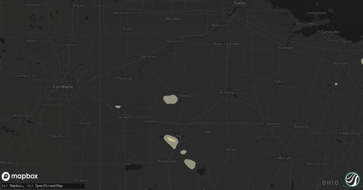 Hail map in Ottawa, OH on August 10, 2026