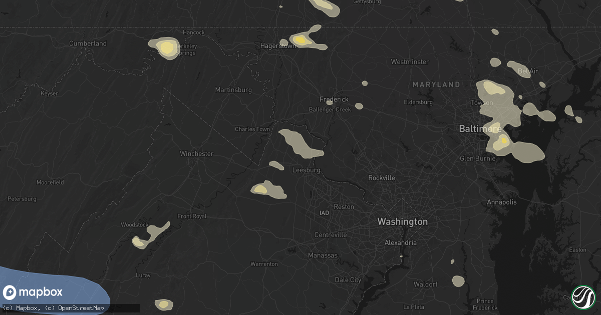 Hail map in Paeonian Springs, VA on August 10, 2026