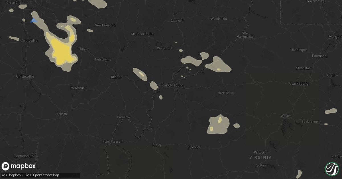 Hail map in Parkersburg, WV on August 10, 2026