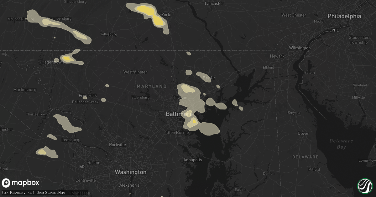 Hail map in Parkville, MD on August 10, 2026
