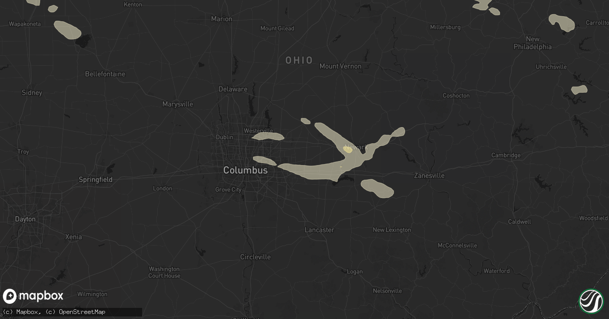 Hail map in Pataskala, OH on August 10, 2026