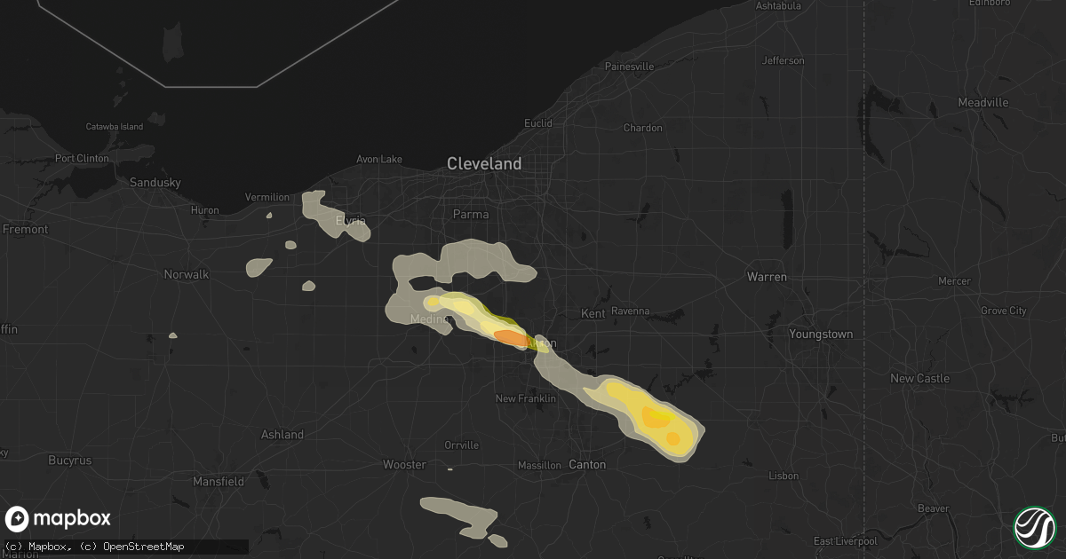 Hail map in Peninsula, OH on August 10, 2026