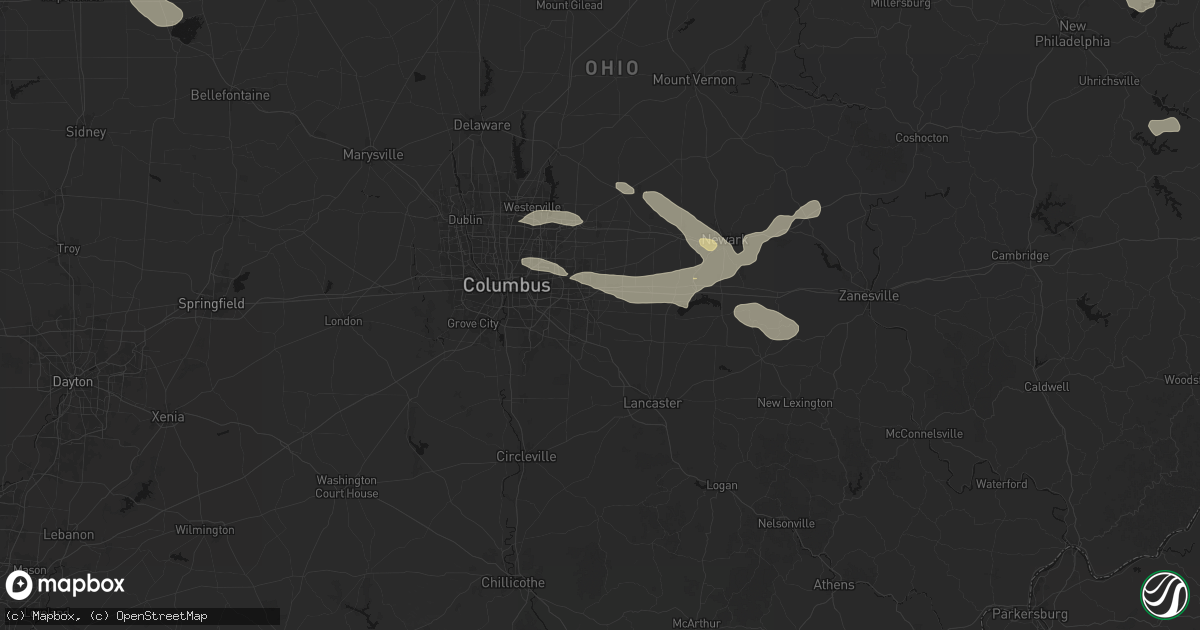 Hail map in Pickerington, OH on August 10, 2026
