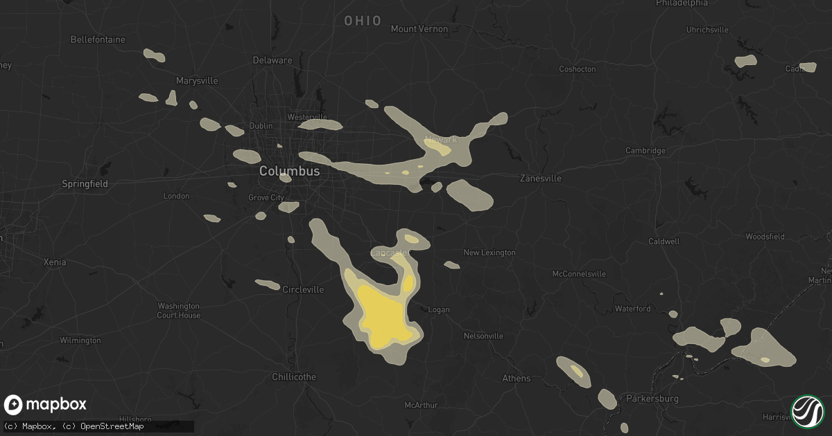 Hail map in Pleasantville, OH on August 10, 2026