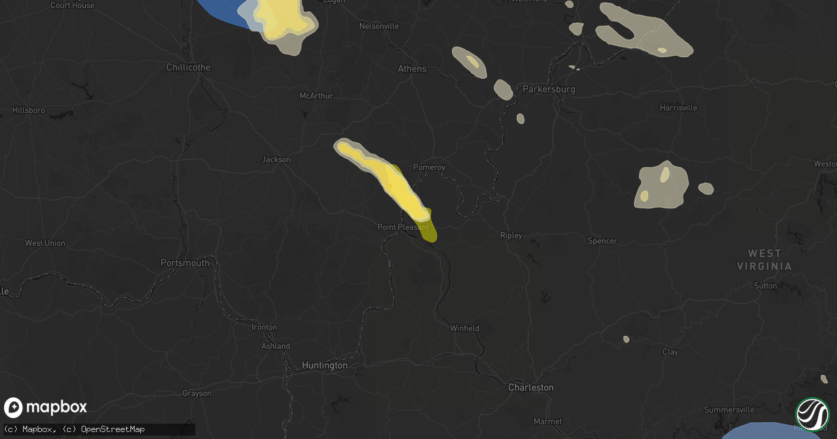 Hail map in Point Pleasant, WV on August 10, 2026