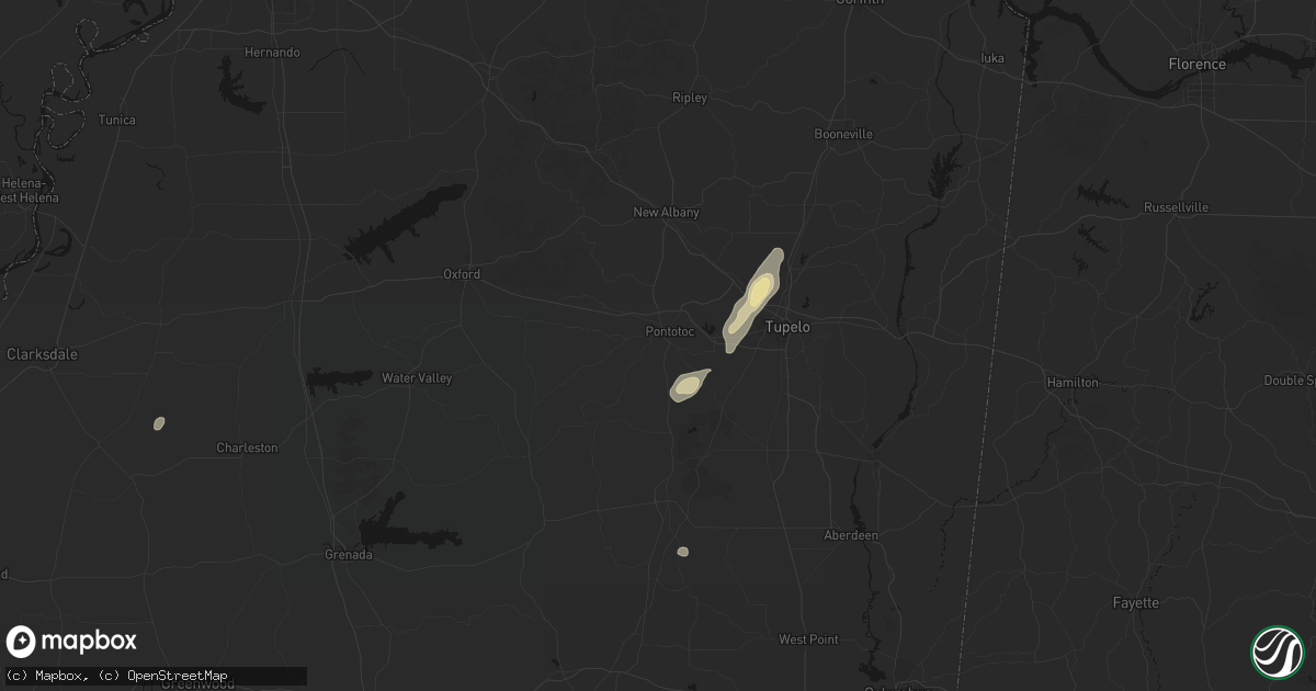 Hail map in Pontotoc, MS on August 10, 2026