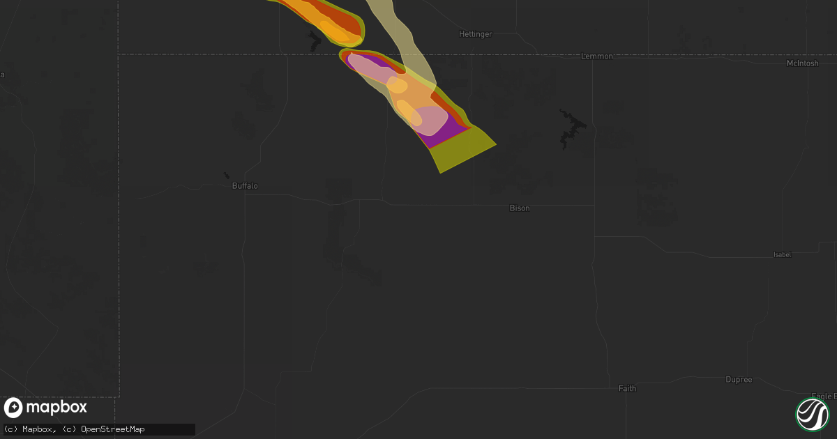 Hail map in Prairie City, SD on August 10, 2026