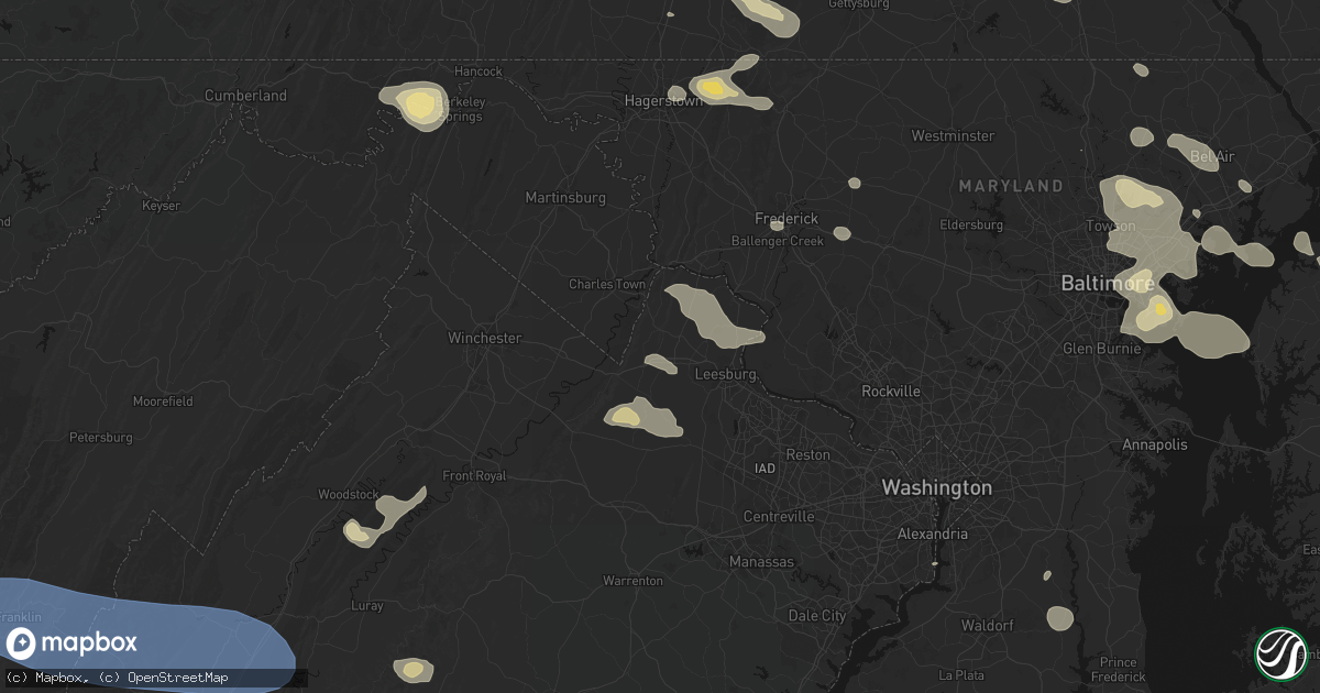 Hail map in Purcellville, VA on August 10, 2026