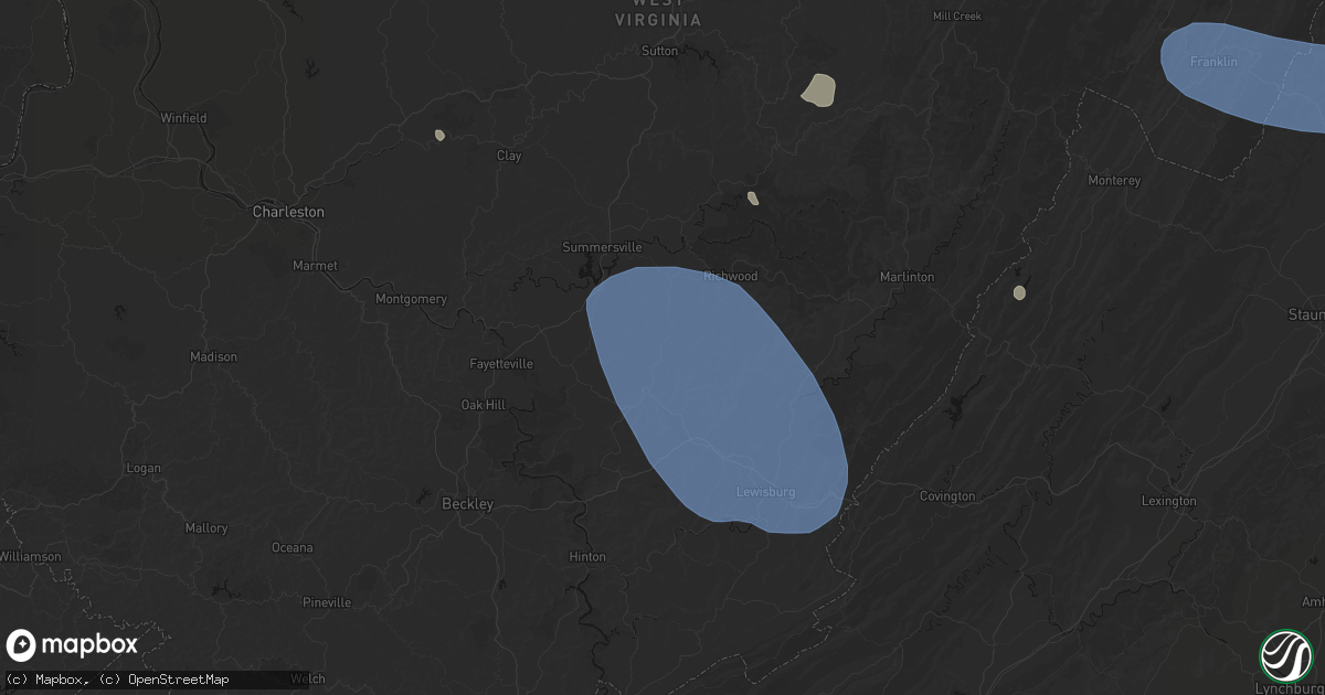 Hail map in Quinwood, WV on August 10, 2026