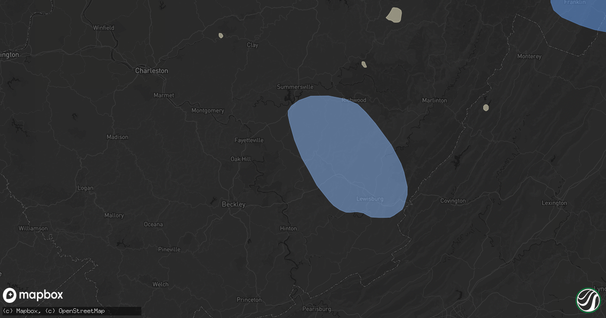 Hail map in Rainelle, WV on August 10, 2026