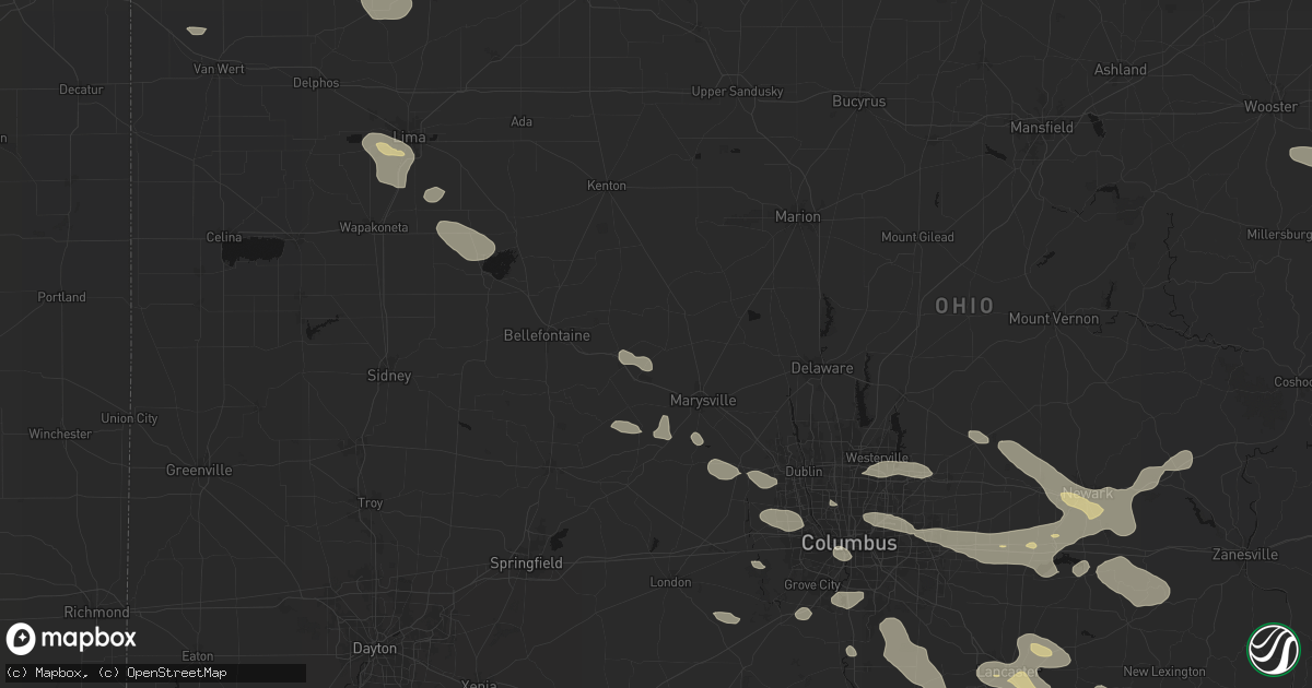 Hail map in Raymond, OH on August 10, 2026