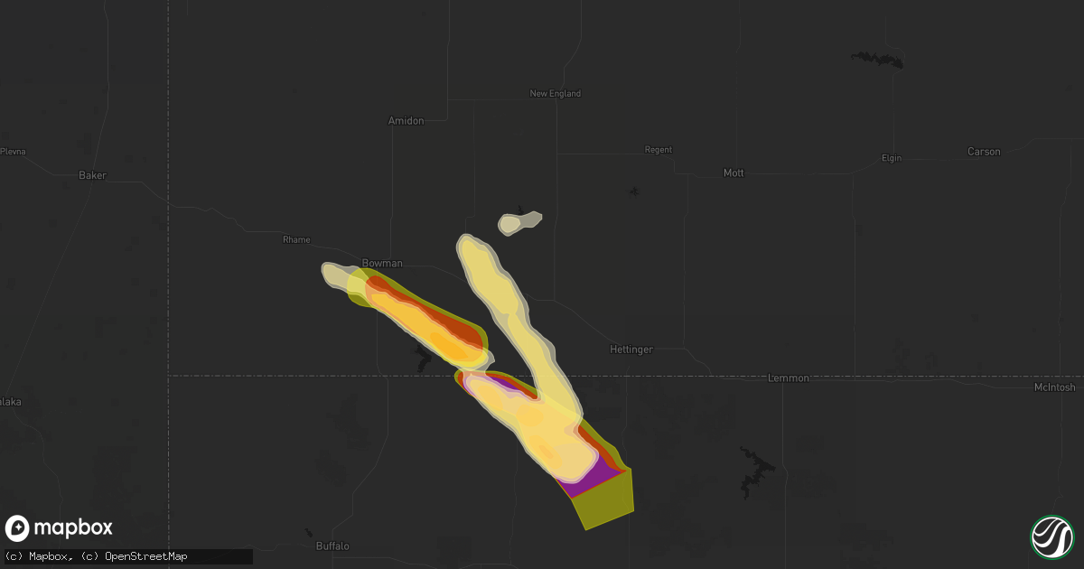 Hail map in Reeder, ND on August 10, 2026