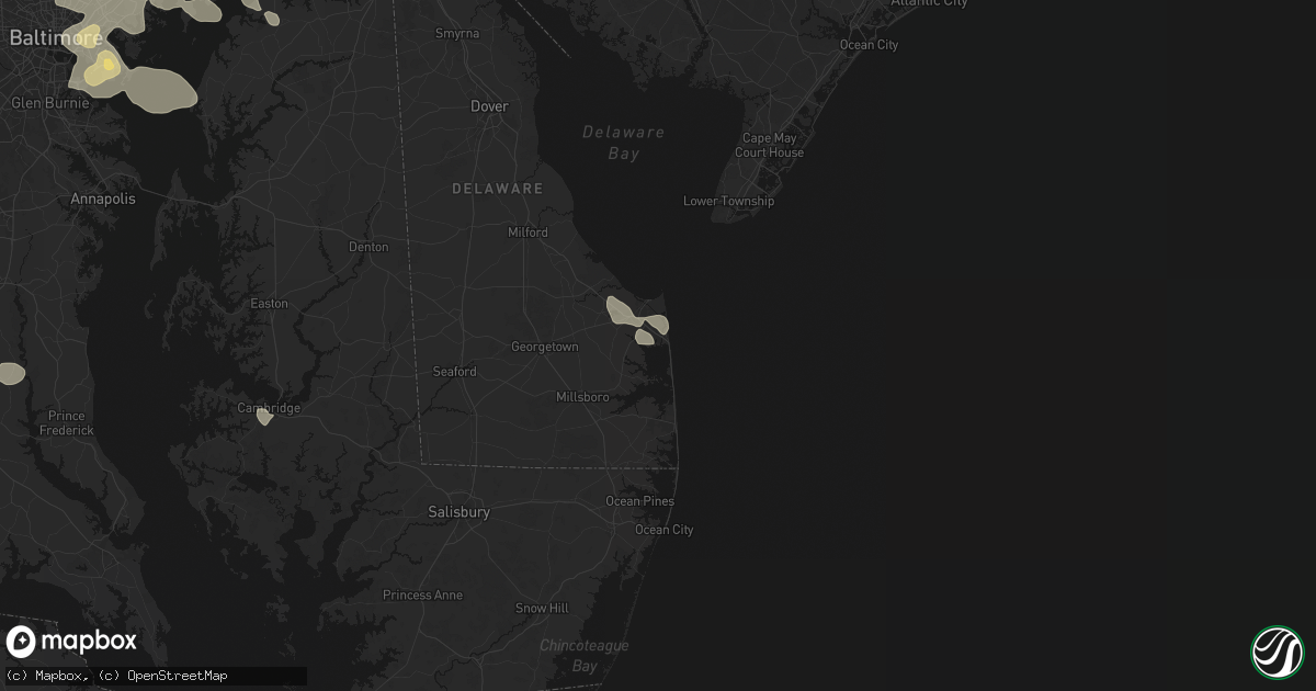 Hail map in Rehoboth Beach, DE on August 10, 2026