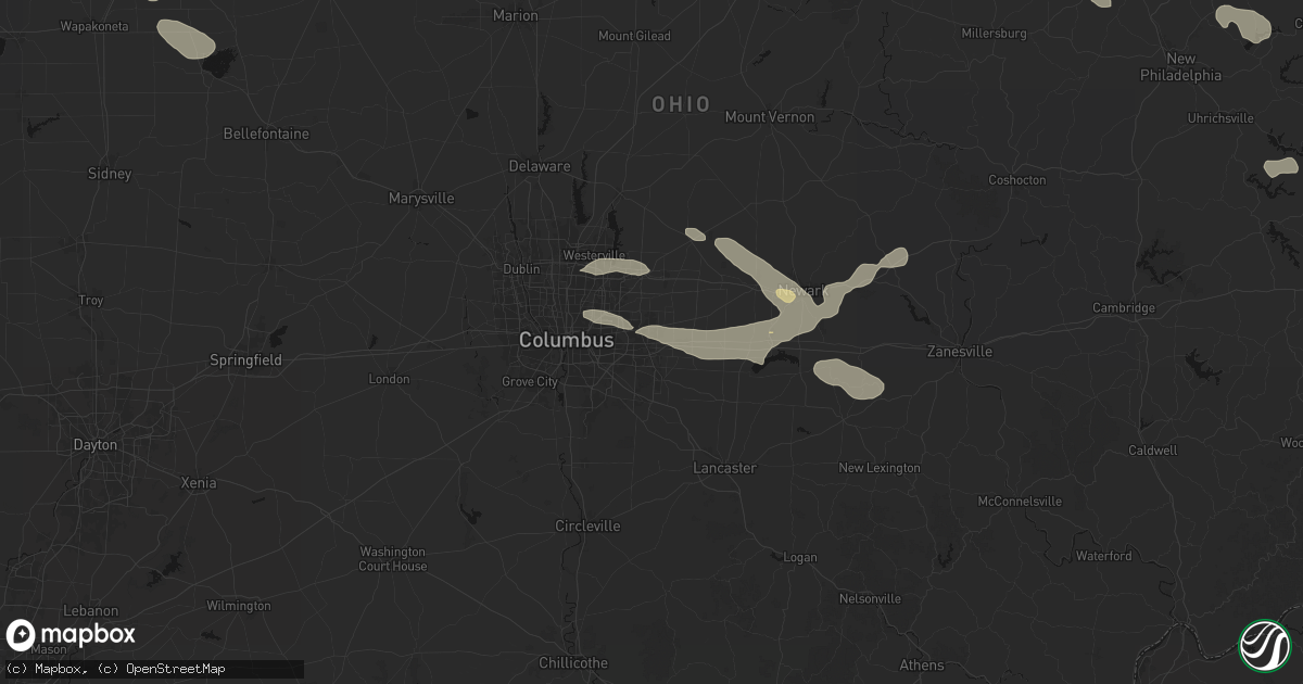 Hail map in Reynoldsburg, OH on August 10, 2026