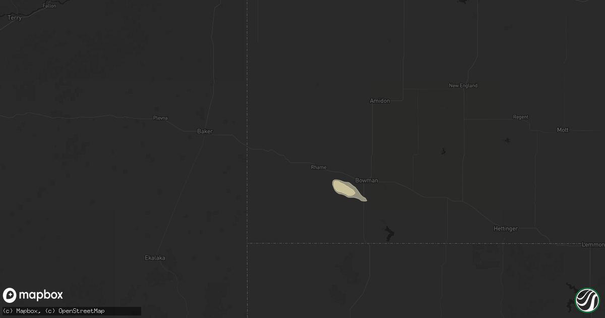 Hail map in Rhame, ND on August 10, 2026