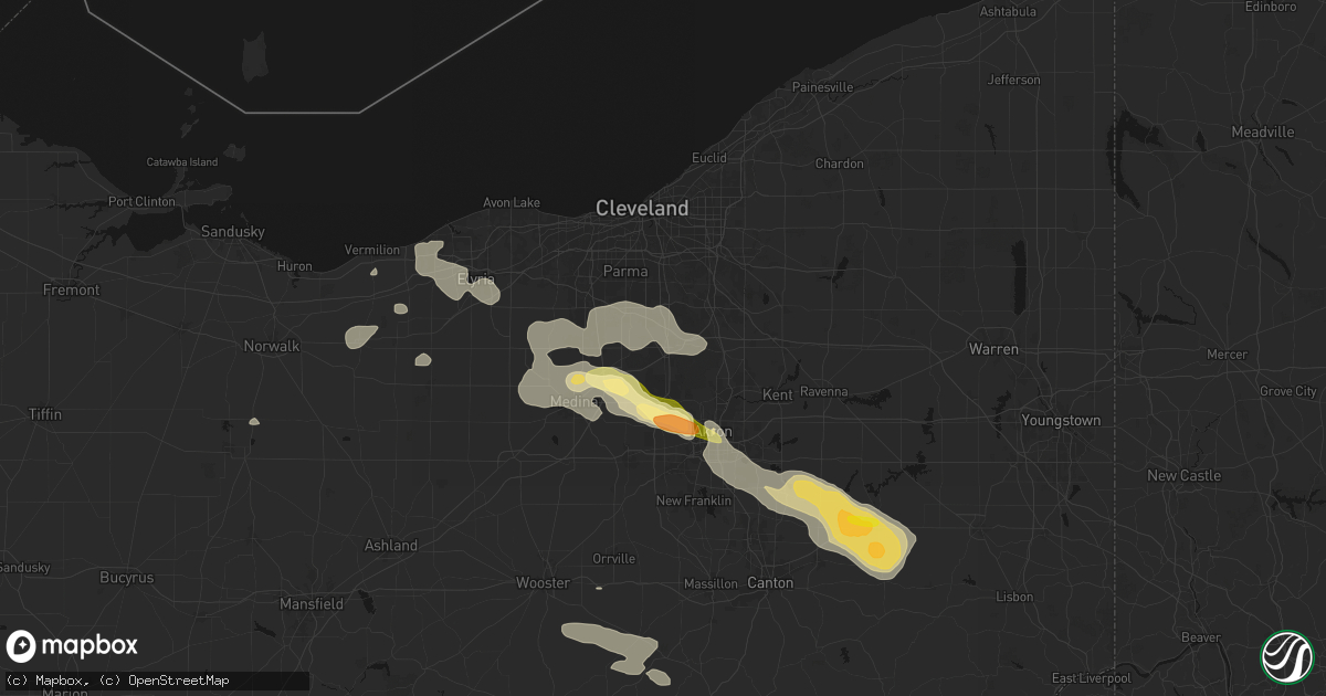 Hail map in Richfield, OH on August 10, 2026