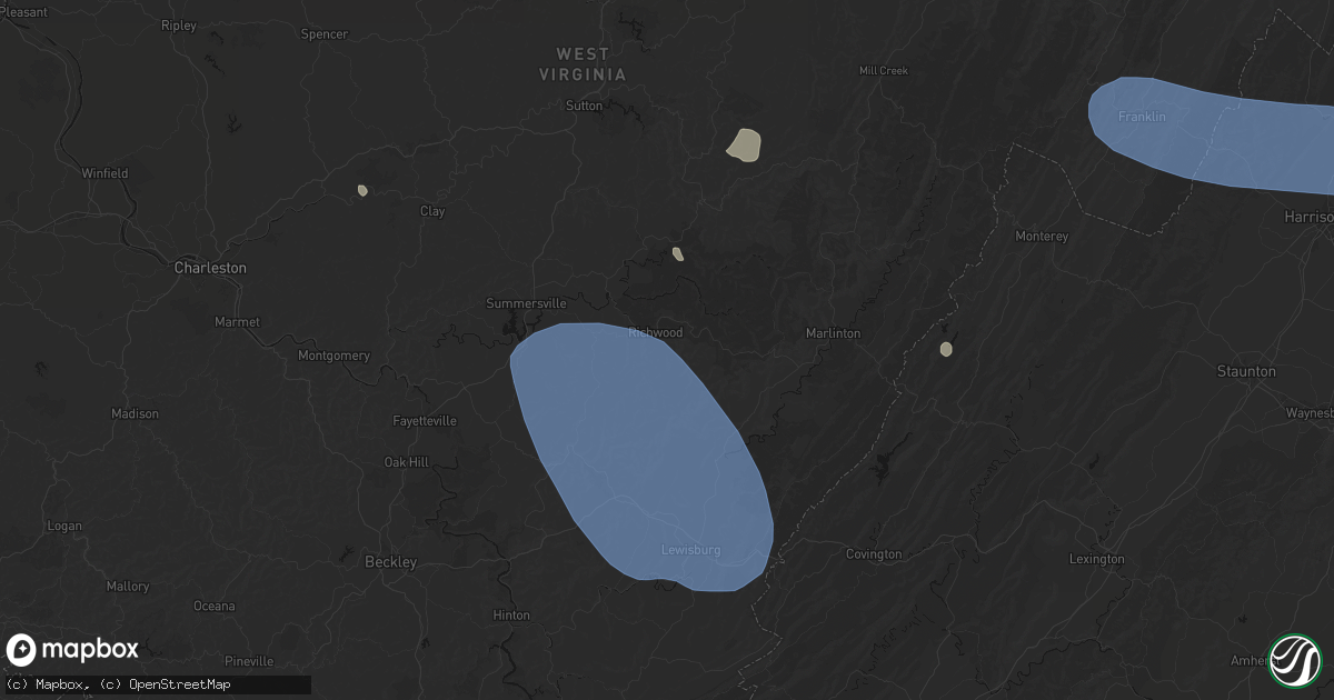 Hail map in Richwood, WV on August 10, 2026
