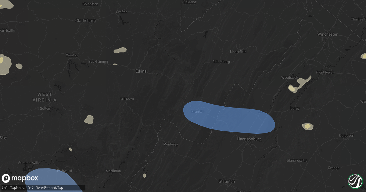 Hail map in Riverton, WV on August 10, 2026