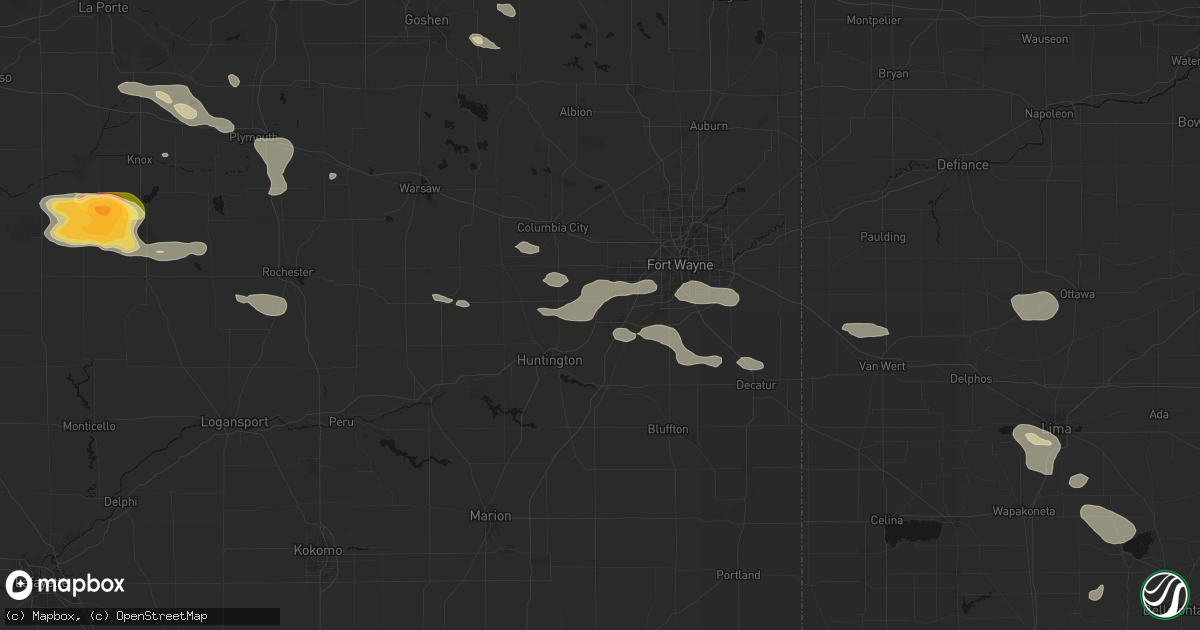 Hail map in Roanoke, IN on August 10, 2026