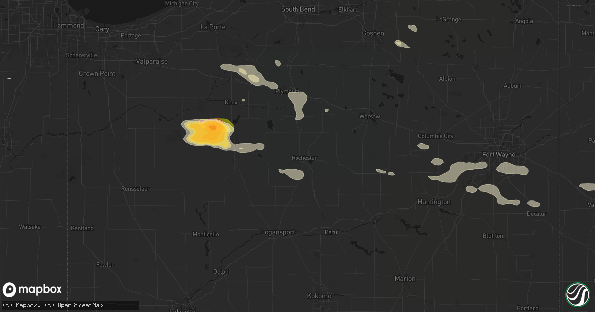 Hail map in Rochester, IN on August 10, 2026