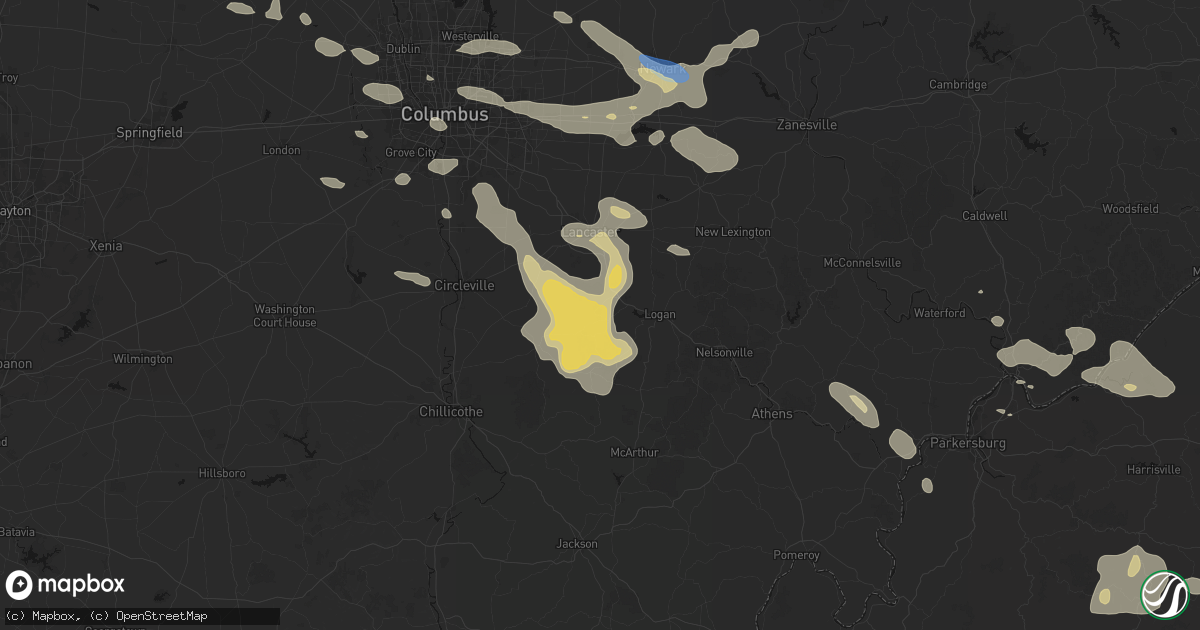 Hail map in Rockbridge, OH on August 10, 2026